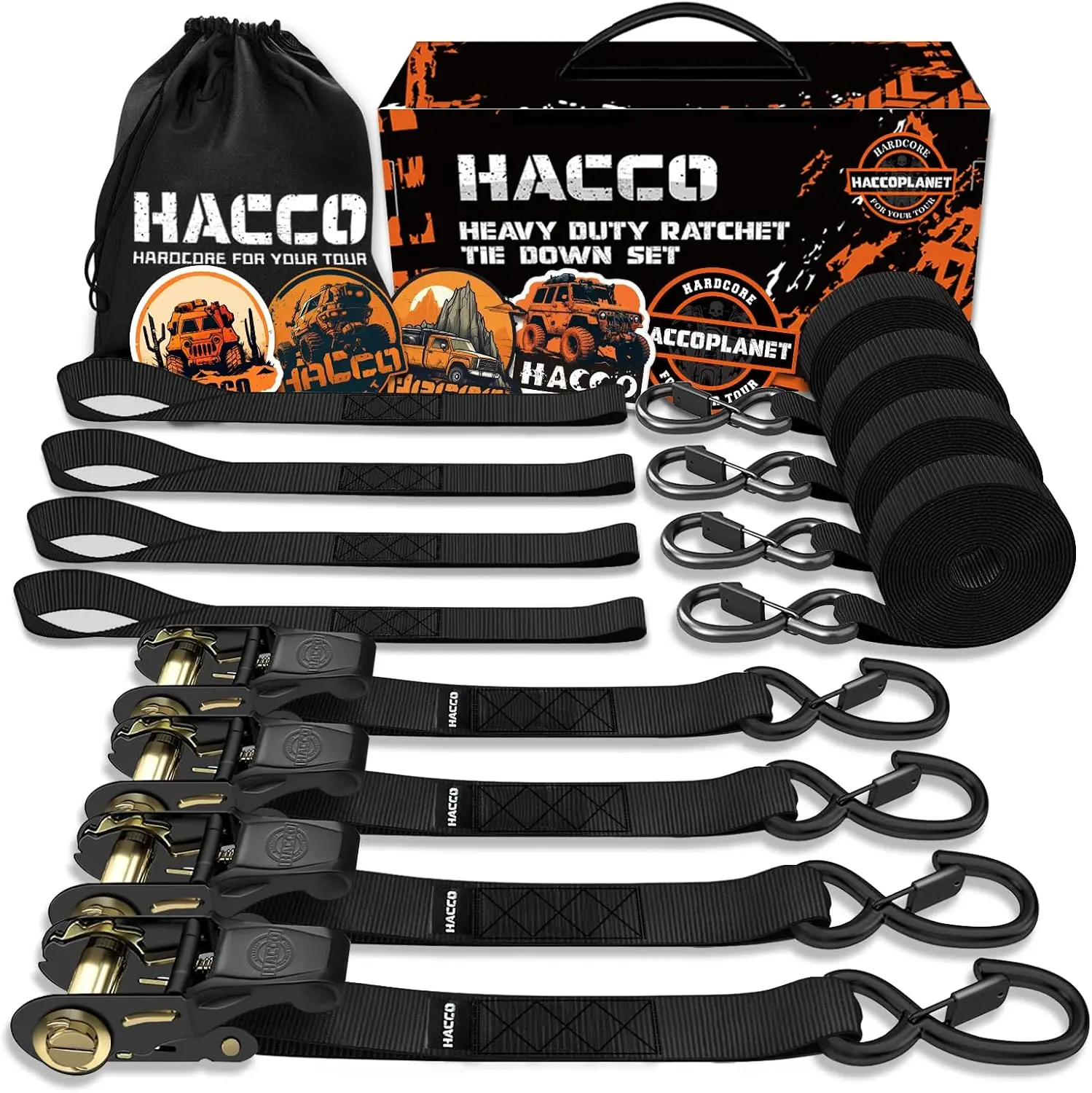 

Heavy-Duty Ratchet Tie Down Straps, 2340lb Break Strength, 4pc Set with Padded Handles & Coated S Hooks for Secure Transport