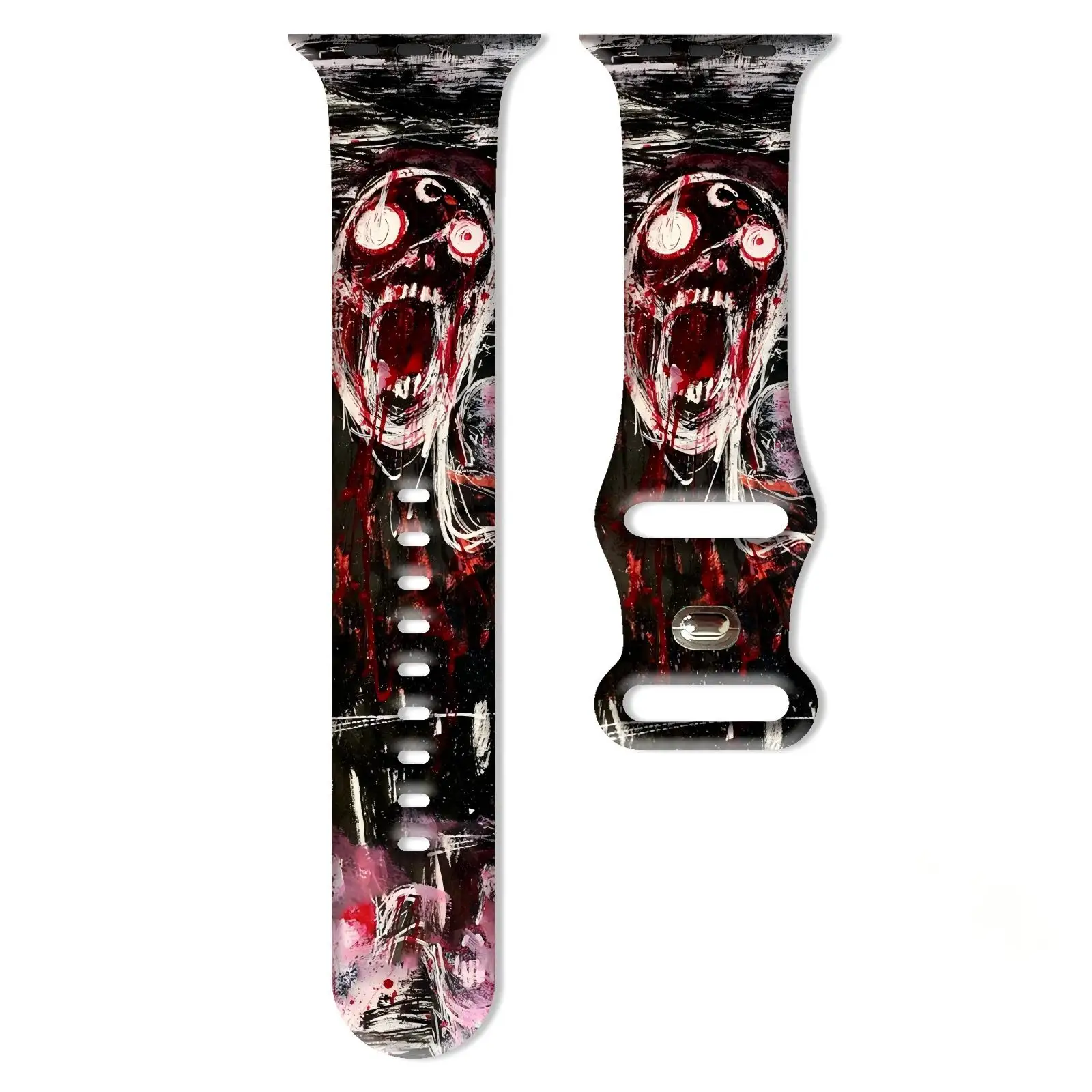 

Dark Night Skeleton Gothic Print Strap for Apple Watch Series 10/9/8/7/SE,Skull Pattern Silicone Replacement Band 45mm 44mm 42mm