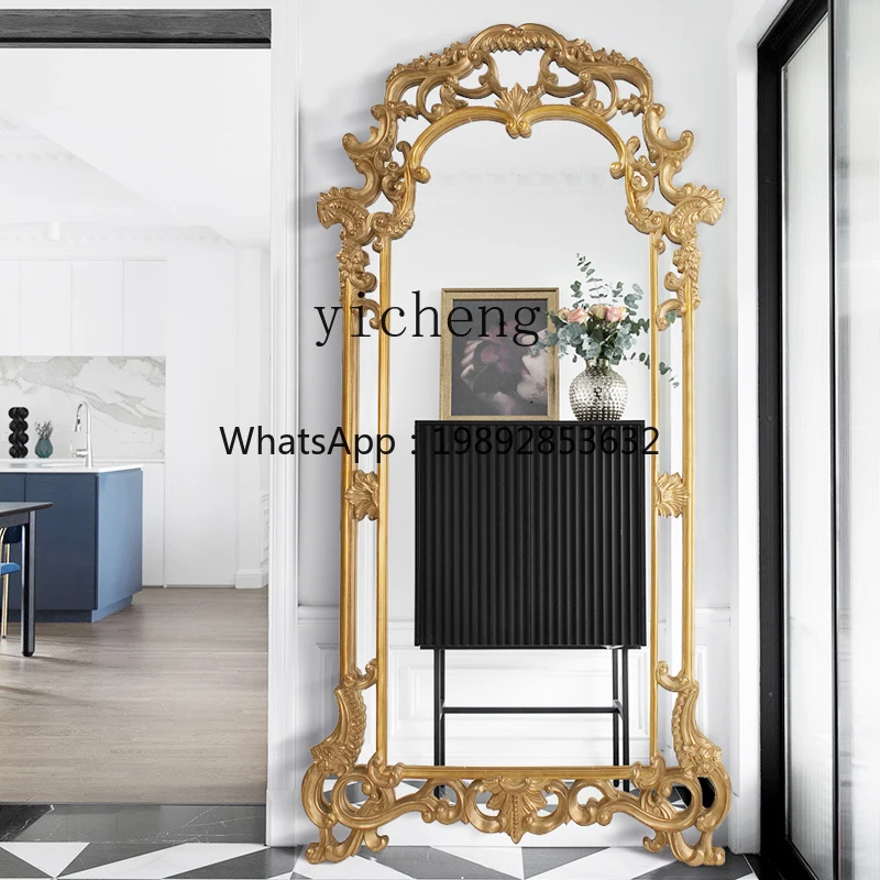 UU  antique gold old floor mirror art carved wall hanging retro full body clothing store fitting mirror