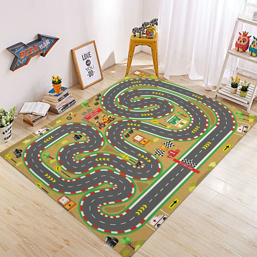 Kids Car Rug, Race Track Playmat Rugs for Cars, Road Traffic Carpet for Playroom Fun City Life Map Toy Play Mat for Bedroom Boys