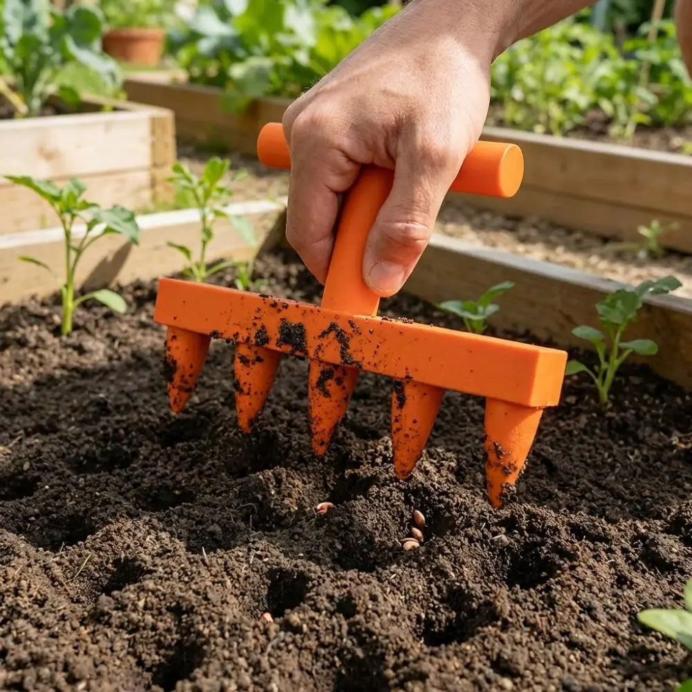Plastic Soil Hole Drilling Tool Manual 5-Prong Handheld Sowing Tool Time-Saving Ergonomic Handle Spreader Planter
