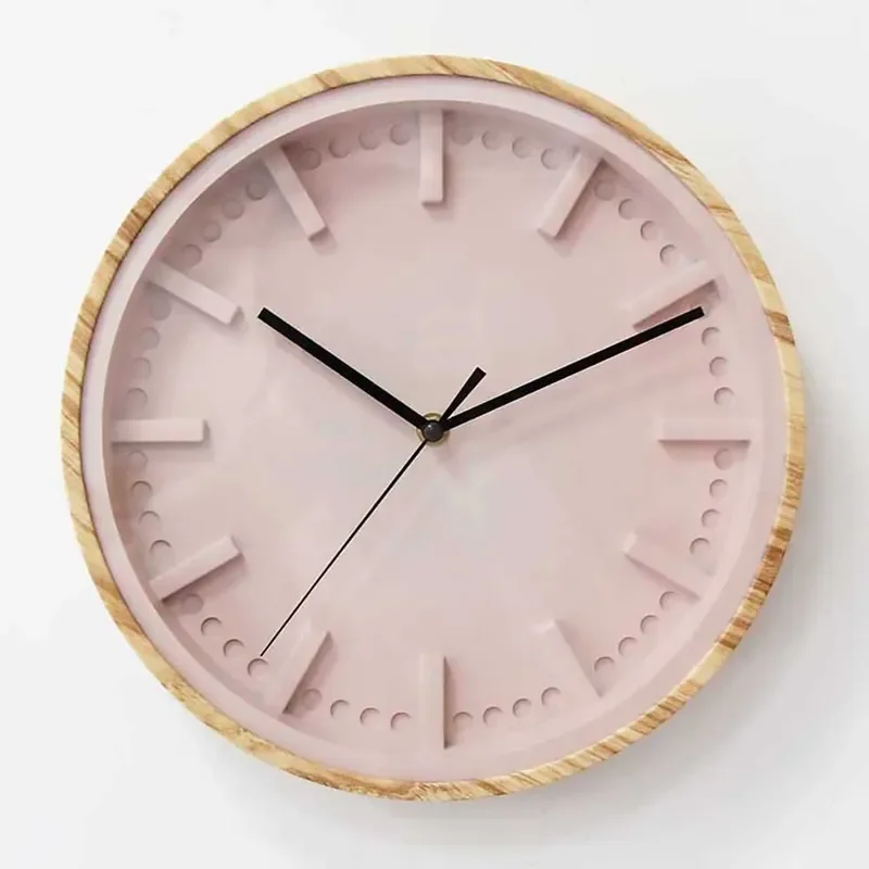 Nordic Modern Simple Round Silent Wall Clock Wood Grain Pink Green Digital Home Decor for Living Room Bedroom Atmosphere