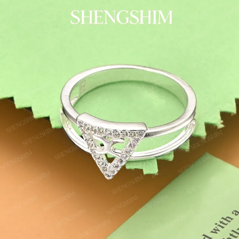 SHENGSHIM 925 Sterling Silver Triangular Zircon Ring For Women Girls Fashion Jewelry Engagements Weddings Birthdays Party Gift