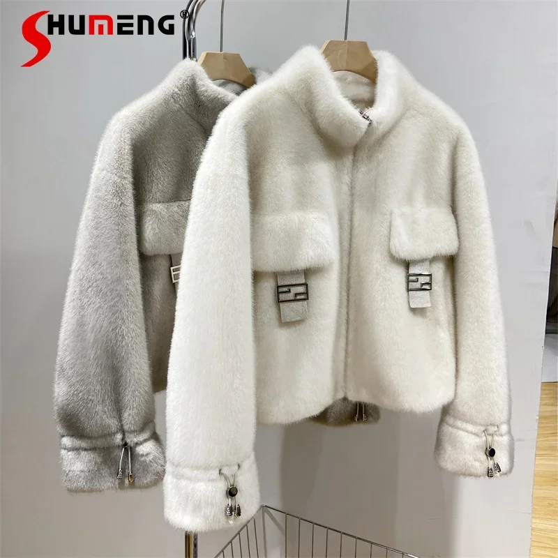 2024 Winter New Imitation Fur Integrated Environmental Protection Mink Stand Collar Gold Mink Fur Jackets Women's Short Fur Coat