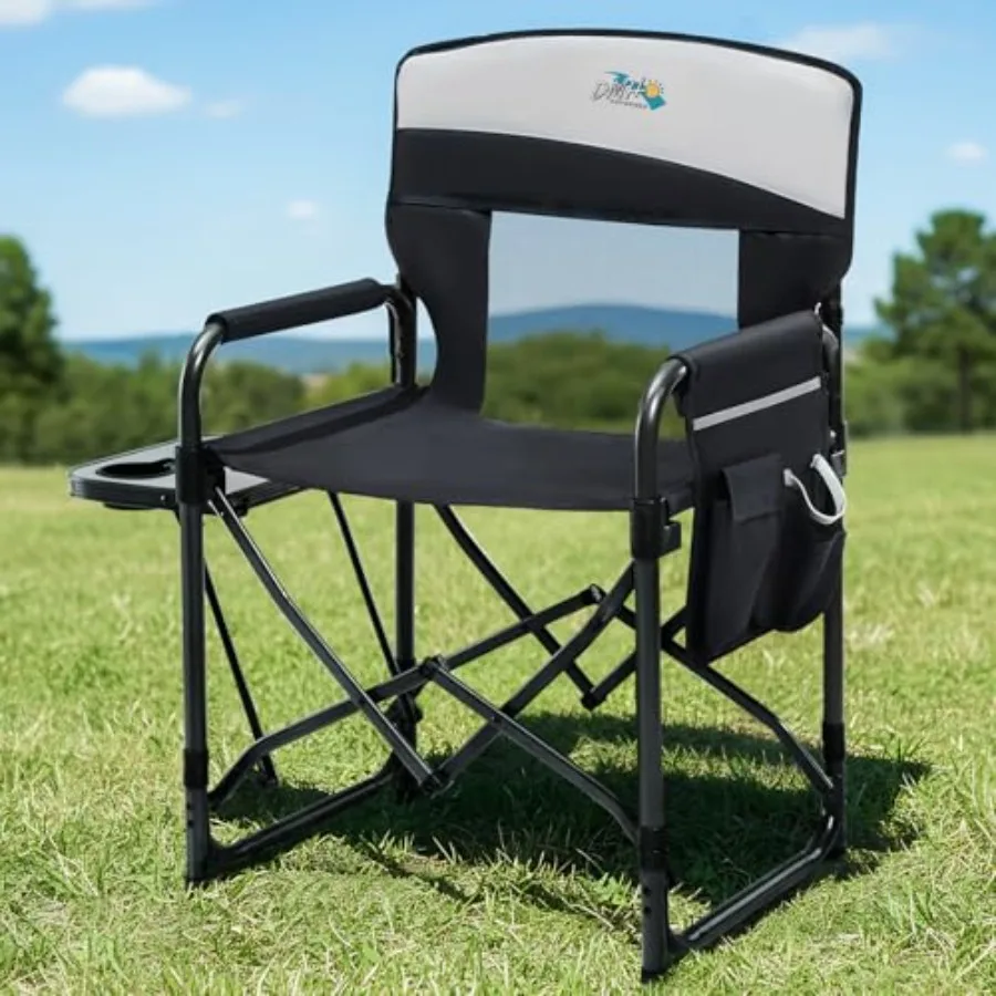 

Camping Chairs for Adults Directors Chair with Side Table 1-Step Setup Mesh Backrest Folding Lawn Chairs with Pocket Foldable C