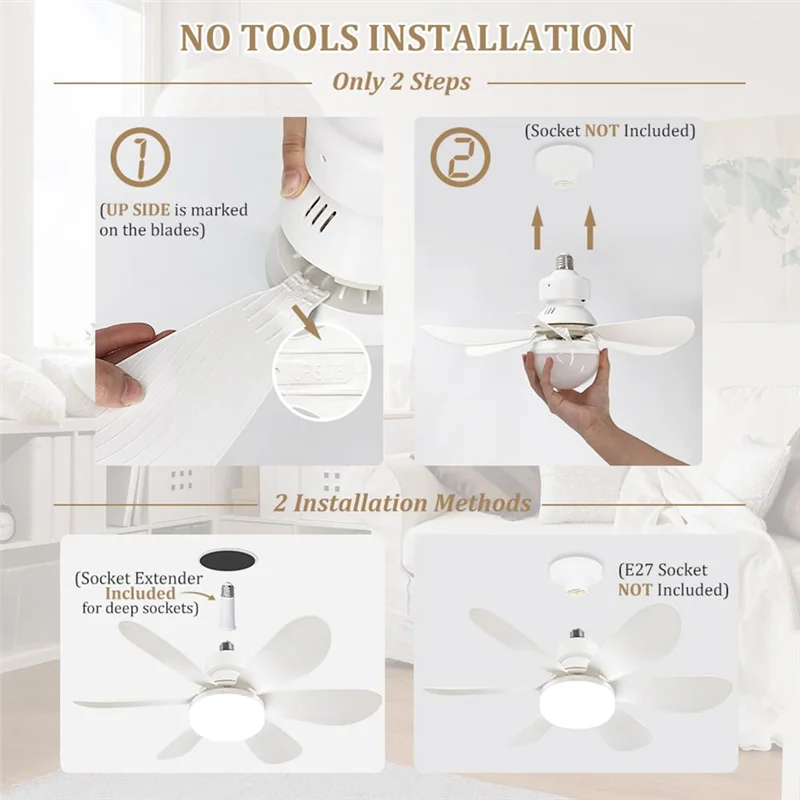 ABJY-LED Ceiling Fan Light With 3 Color Options-Control Dimmable Base Lamp Featuring Wireless Remote For Bedroom& Living Room