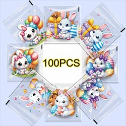 100pcs Easter Cellophane Treat Bags, Plastic Transparent Gift Wrap, Assorted Easter Egg Designs for Party Favors and Candy