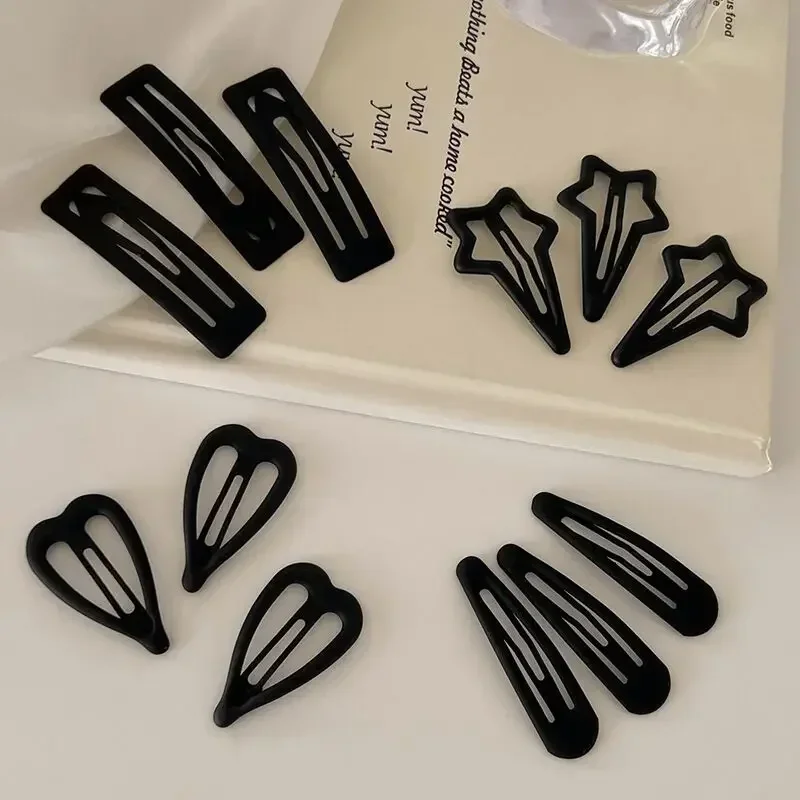 3pcs Korean Fashion Simple Girls Sweet Cute Black Hair Clips Bangs Hairpin Broken Hair Clip Women Forehead Styling Bangs BB Clip