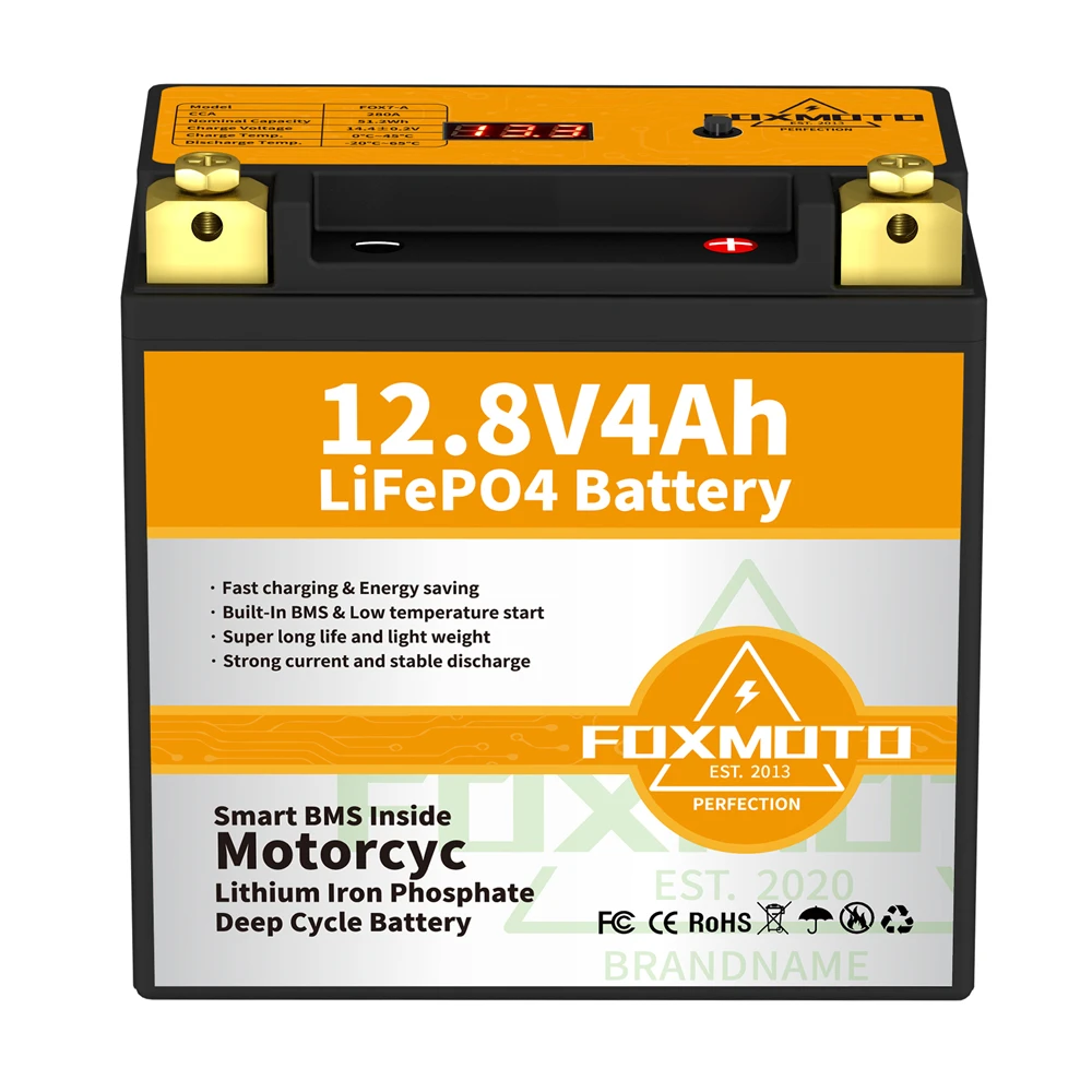 FOX7-A 12.8V 51.2Wh CCA 280A BMS Motorcycle Start Battery 12.8V Lithium iron Phosphate Scooter LiFePO4 Batteries YTX7-A