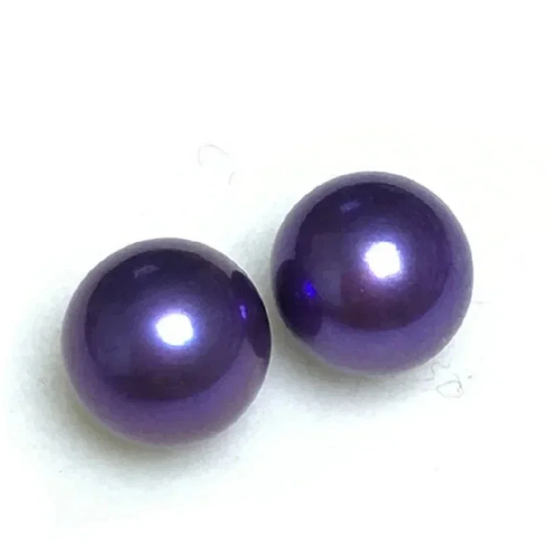 Pair of 13-14mm Natural Purple Loose Pearl No Hole Maiking Earring Ring Pendnat