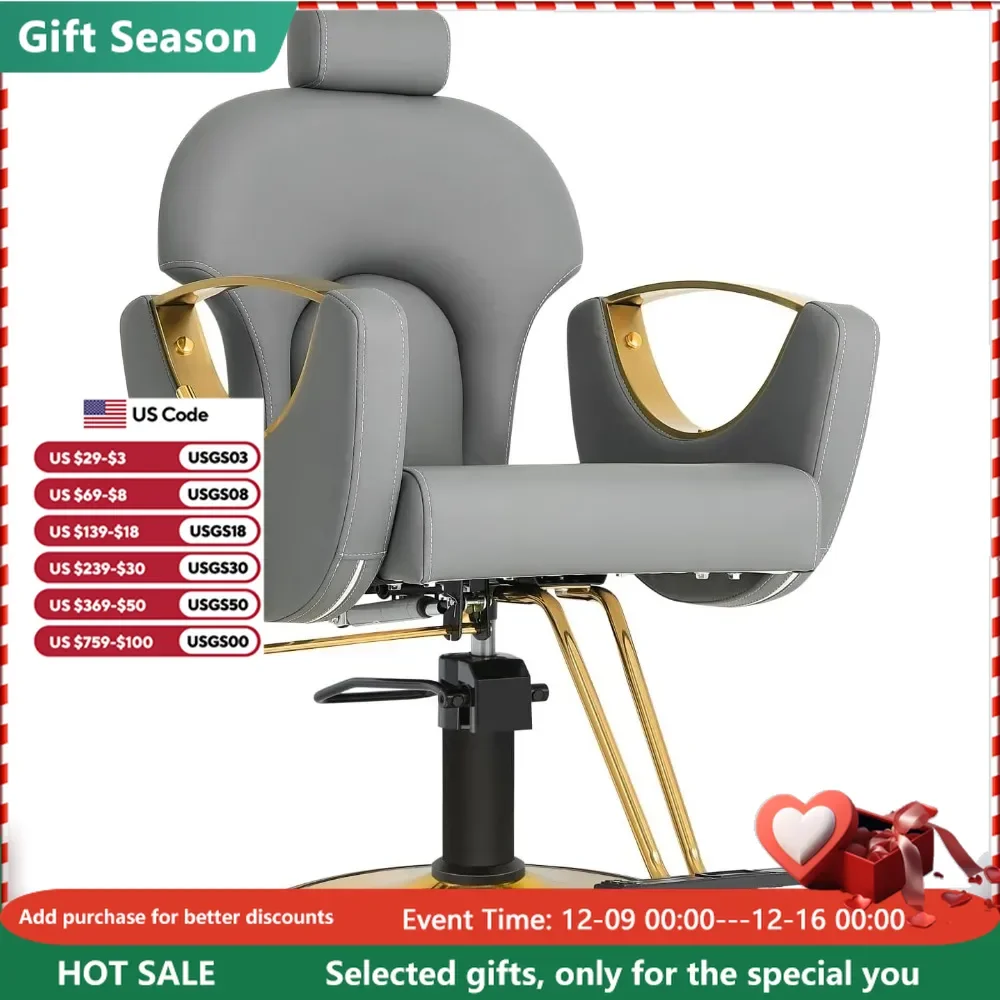 

Barber Chair Salon Chair Hydraulic Height Adjustable Reclining Barber Chairs 360 Degrees Rolling Swivel Hair Styling Chair