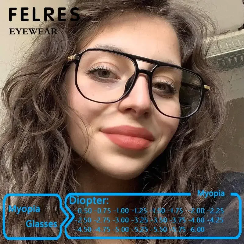 

Очки с защитой от синего света, близорукость, минус диоптрии, очки-0,5-1,5-6, модные женские очки с двойным мостом, роскошные очки-пилоты в большой оправе