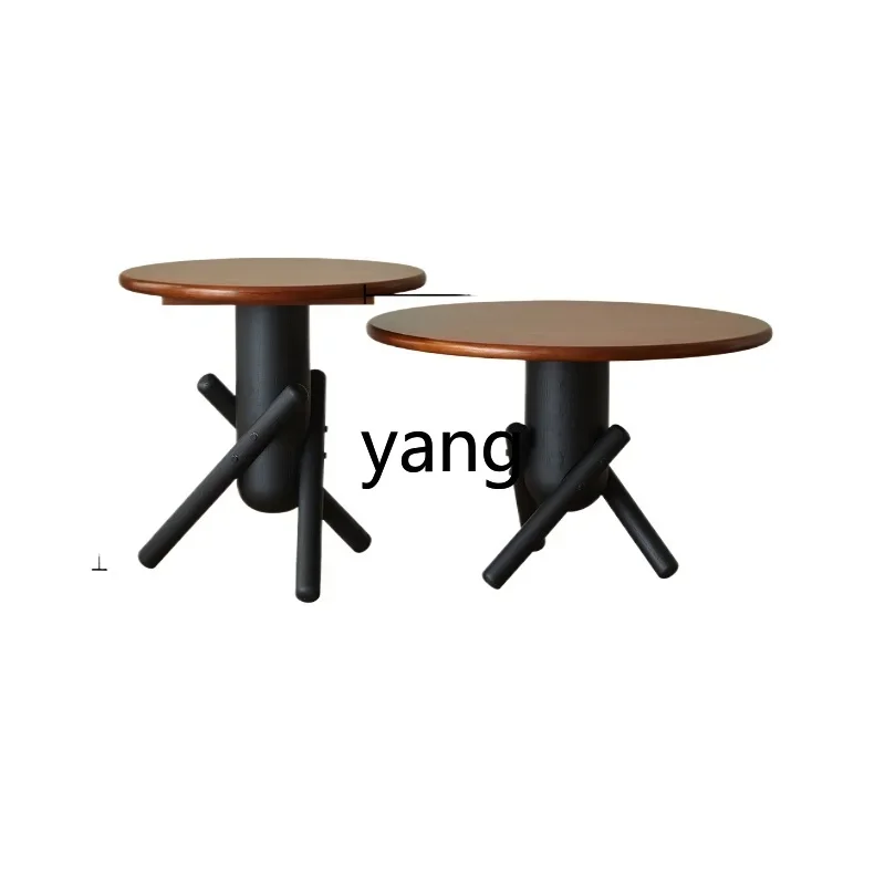 

Lmm solid wood coffee table living room household small apartment round tea table combination French retro low table