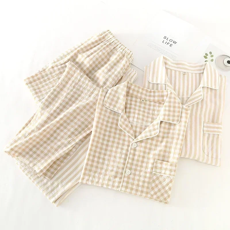 ผ้าฝ้ายฤดูร้อนสําหรับชุดนอน Sleep Home Pure Sleeve ชุดใหญ่ชุดนอนผู้ชายขนาดกางเกงชุดนอนผู้ชายสั้น