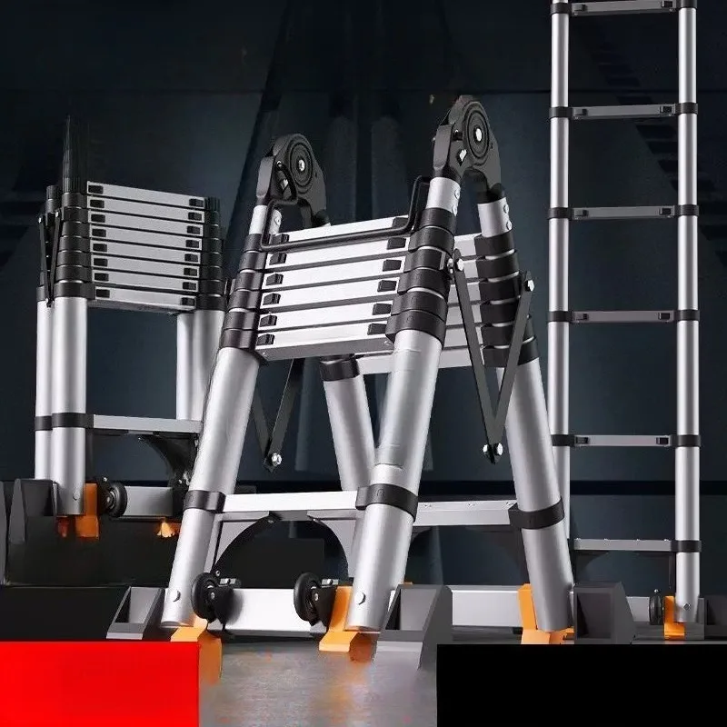 Household lifting and folding ladder Bamboo ladder Thickened aluminum alloy multifunctional telescopic herringbone ladder