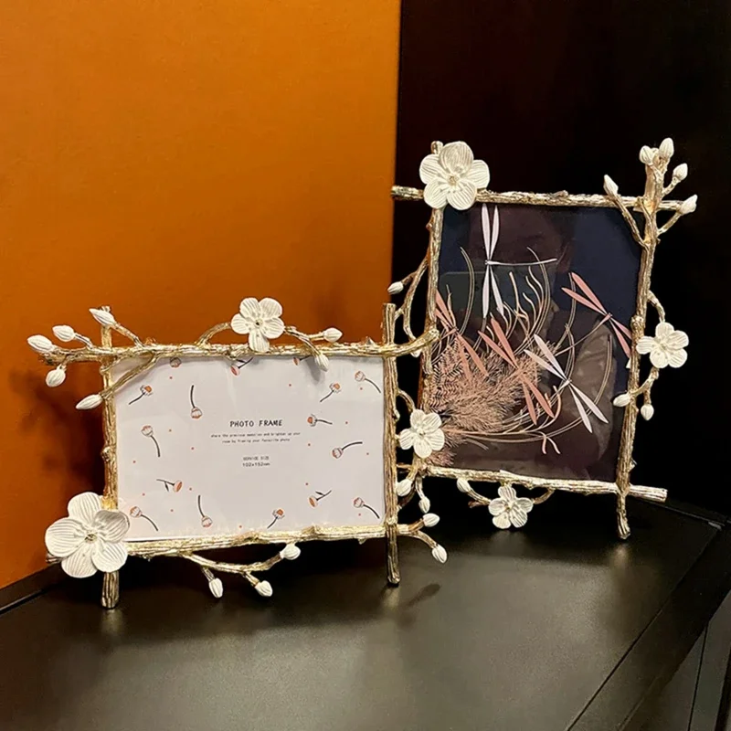 Floral Photo Frame Vertical and Horizontal 2 Ways Display Tabletop Decorative Picture Frame for Home Decor Wedding Birthday