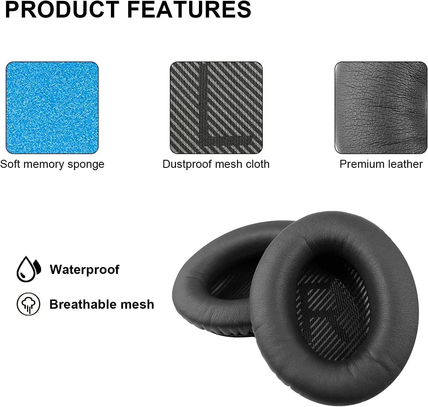 Replacement Earpads for Creative Aurvana Live Headphones, Protein Leather Ear Cushions/Earmuffs with Memory Foam