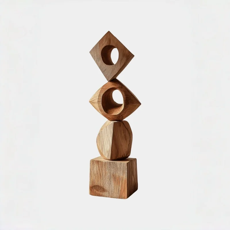 Handcrafted Engraved Multi-Shape Solid Wood Stack Sculpture (Hollowed)-Modern Home & Office Decor