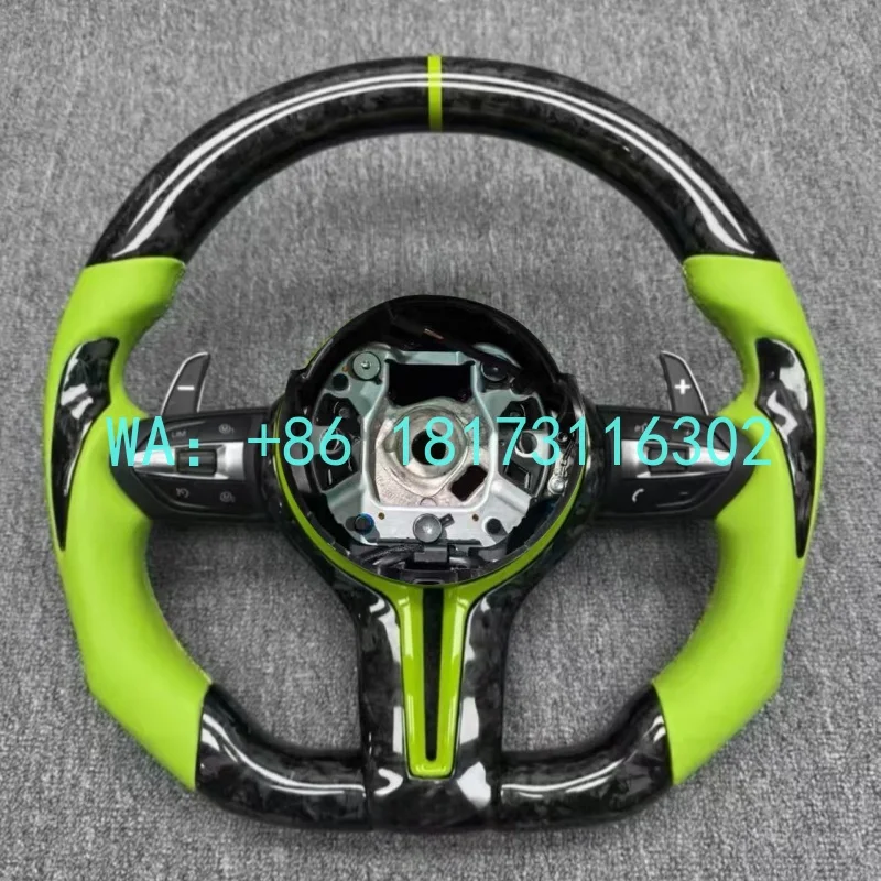 China Plant 2026 Forged Carbon Car Steering Wheel F10 F20 F22 F30 F31 F32 F33 F36 M3 M4 E90 E92 E93 Custom Green Leather