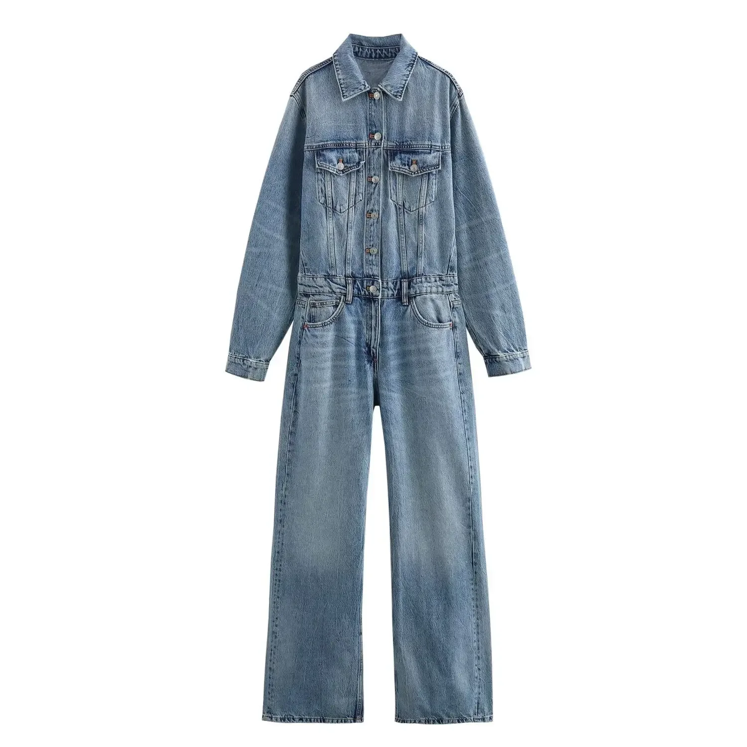 Fashionable Casual Straight-Leg Denim Jumpsuit Women's Clothing Cross-Border European American Style Streetwear For All Seasons