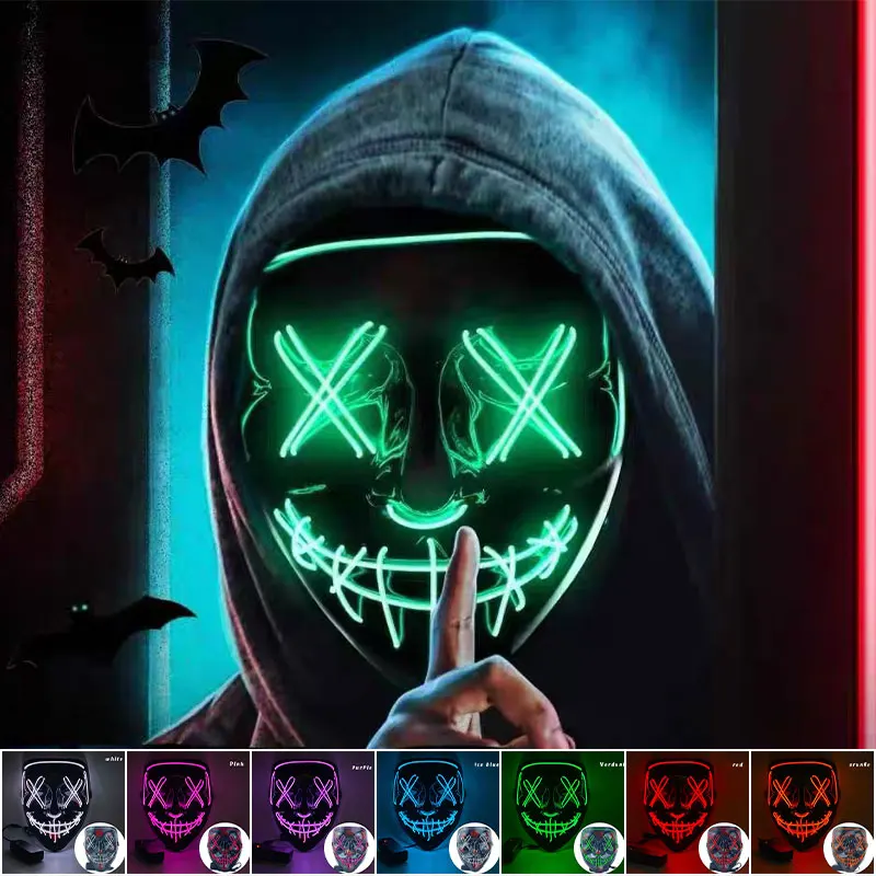 Halloween Neon Led Purge Mask Masque Masquerade Party Masks Light Grow in the Dark Horror Mask Glowing Masker