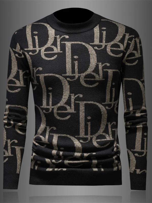 

Thiened Woolen Sweater Men's Faionable Trendy Letter Embroidery round Ne Warm Winter New Arrival Knitted Top