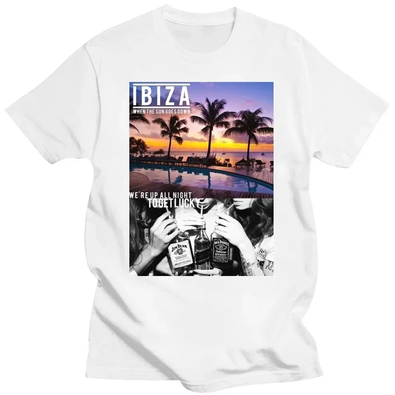 

Summer printed casual T shirts Ibiza when sun goes down Mens T shirt graphic oversized T shirt Harajuku men clothing