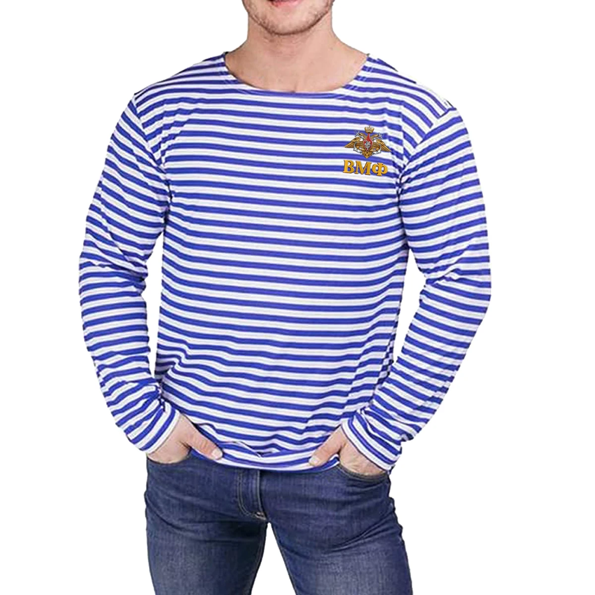 Russian Naval Double-headed Eagle Anchor Marine Sailor's Striped Shirt Polyester Cotton Long Sleeve Mens T-Shirt Telnyashka Top