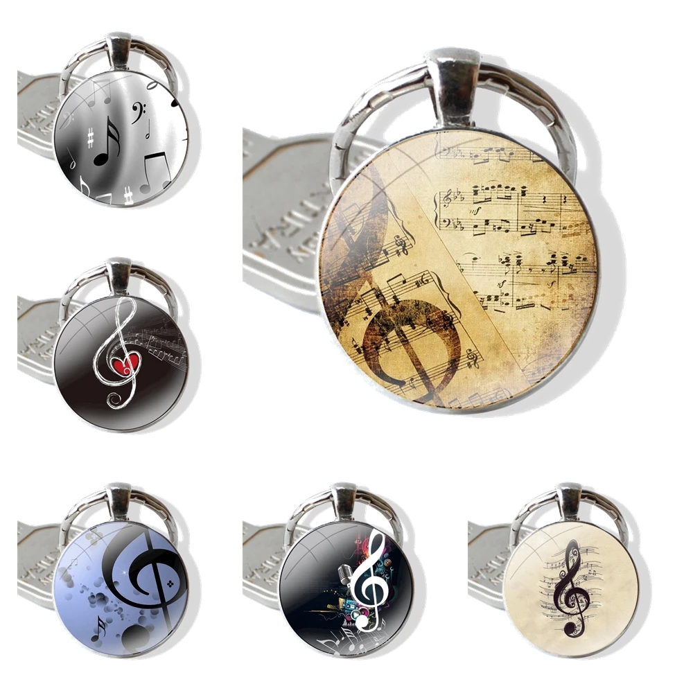 25mm Glass Cabohcon Keychain Key Rings for Women Men Jewelry Gift I love old Music musical note Sound spectrum