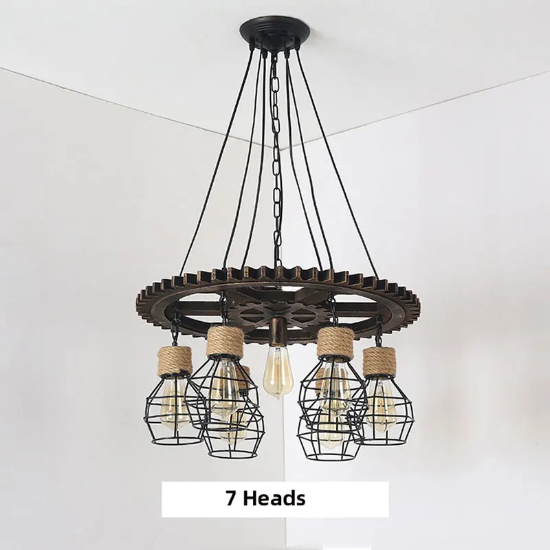 American Loft Retro Industrial Light Coffee Bar Restaurant Chandelier Hemp Rope Gear Pendant Lamp e27 Kitchen Light Fixtures