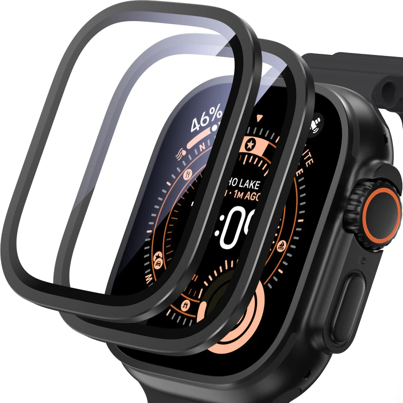 2PCS HD Metallgehärtetes Glas für Apple Watch Ultra 2-3 49mm Displayschutzfolie Anti-Kratz-Stoßfänger Vollfolie für IWatch Ultra 49mm