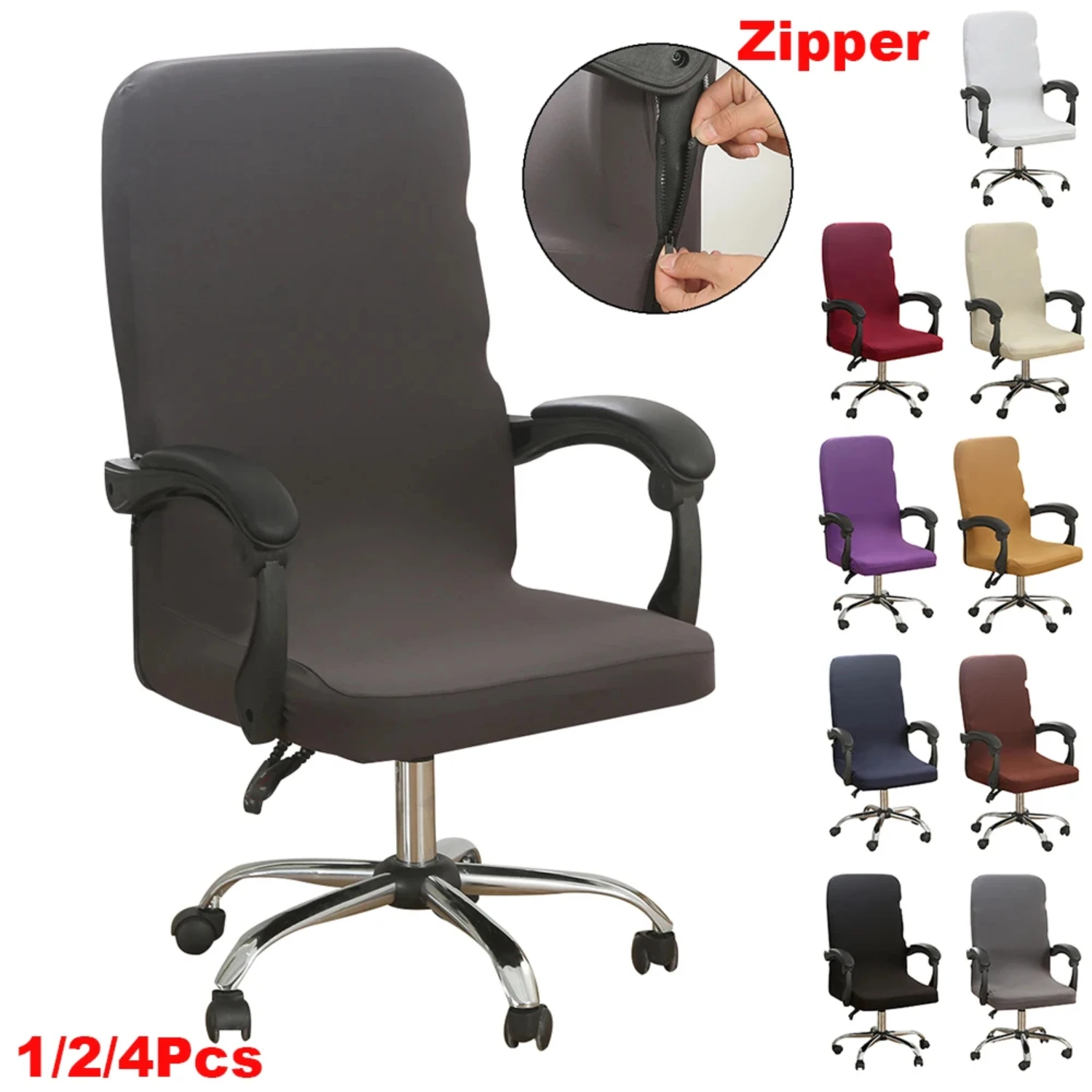 uxurious Computer Office Swivel Chair Covers with Zipper - Stretchy, Anti-slip, and Rotating Armchair Case for Desk Task Seat - 