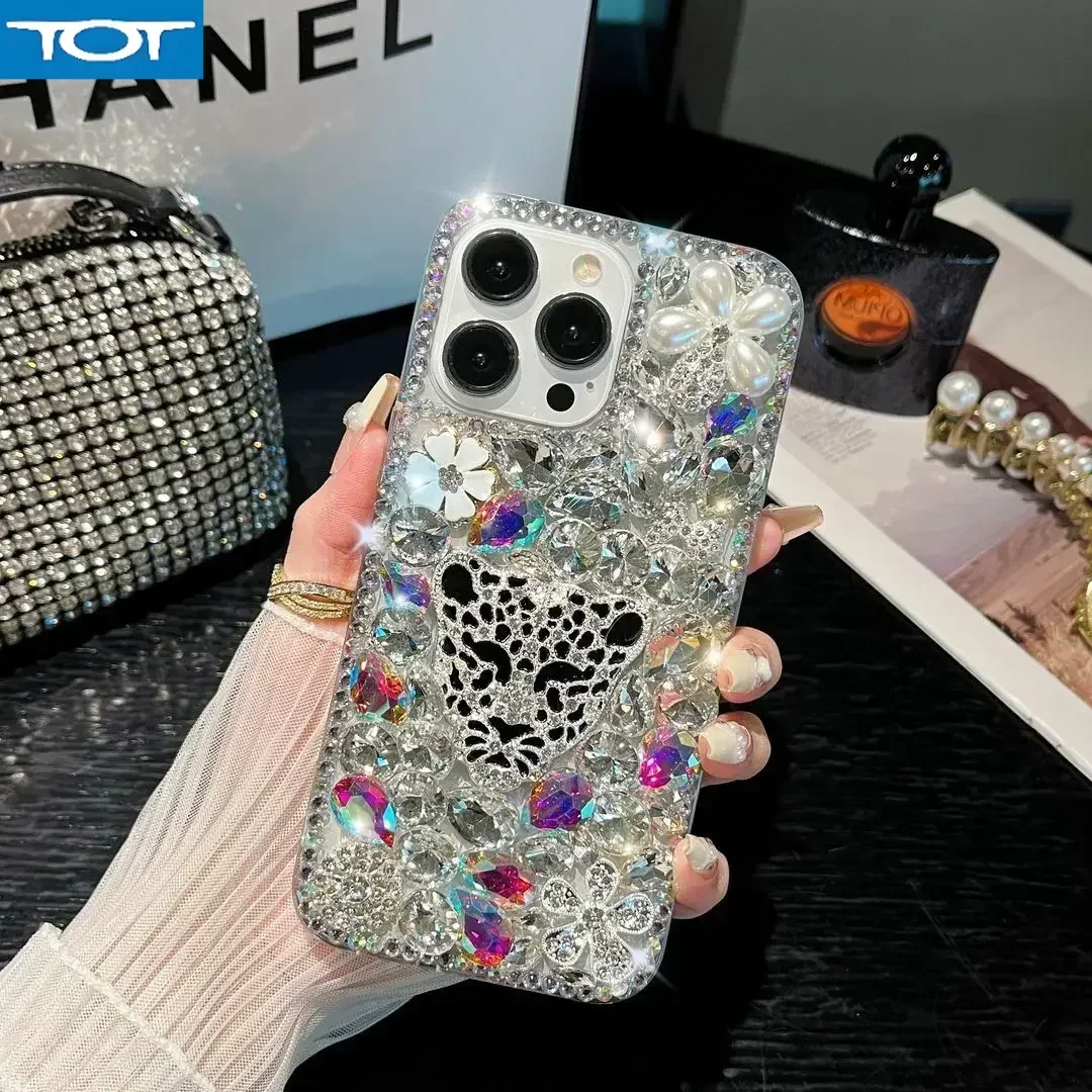 

Rhinestone Phone Cover with Diamond and Leopard Head for Xiaomi 13 14 POCO X3 X4 X5 F4 F5 PRO M4 M5 M6