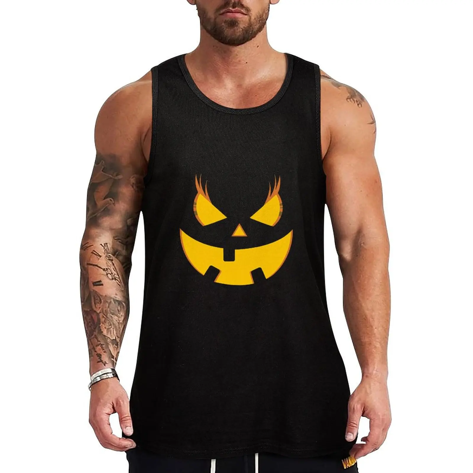 HalloweenPumpkin Trick or TreatingPumpkin Face Tank Top man sexy?costume gym gym t shirt men