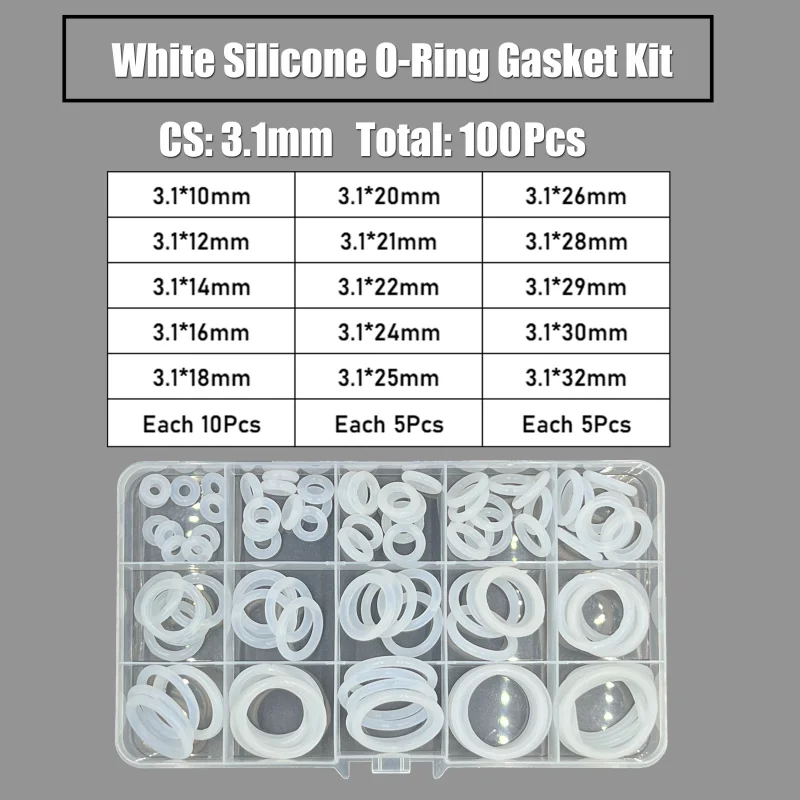 CS 1,5/2,0/2,4/3,1 mm VMQ O-Ring-Dichtungen, Silikon-O-Ring, hohe Temperatur, wasserdichte Unterlegscheibe, isolieren, weißes O-Ring-Set – Detail 8