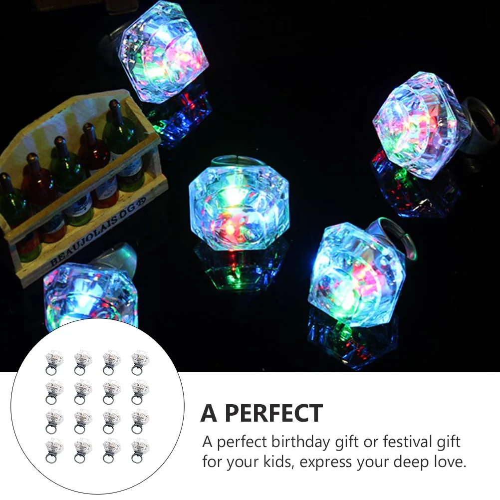 

16 Pcs Luminous Diamond Ring Party Favors Finger Rings LED Light Supplies Flashing Shine