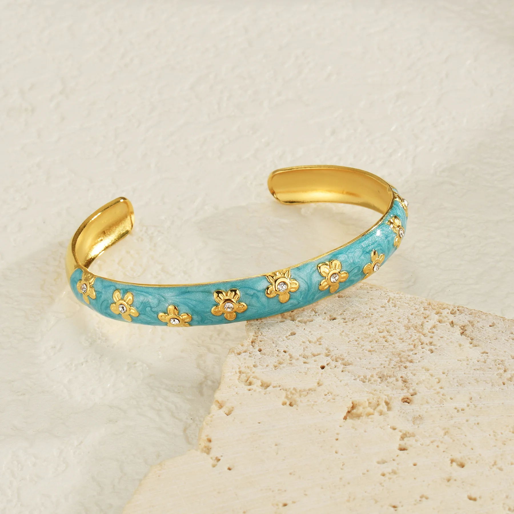 Freeteeme Fashion Vintage Gold Plated Zircon Bracelet For Women Colorful Dropping Oil Adjustable Charm Cuff Bangles Jewelry