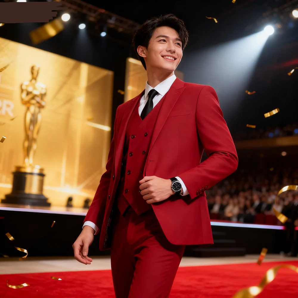 

Men's Elegant Pink 3-Piece Suit Casual Blazer Jacket Vest Trousers Ensemble Notch Lapel Slim Fit Wedding Ternos Homme