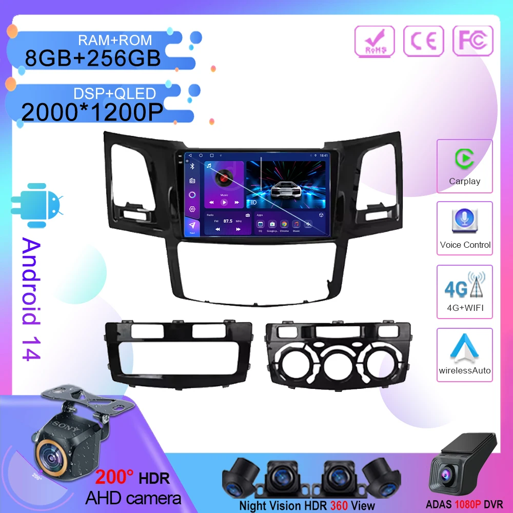 

Android 14 Carplay For Toyota Fortuner 1 AN50 AN60 HILUX Revo Vigo 2005 - 2014 Auto GPS Navigation Multimedia Player NO 2din DVD