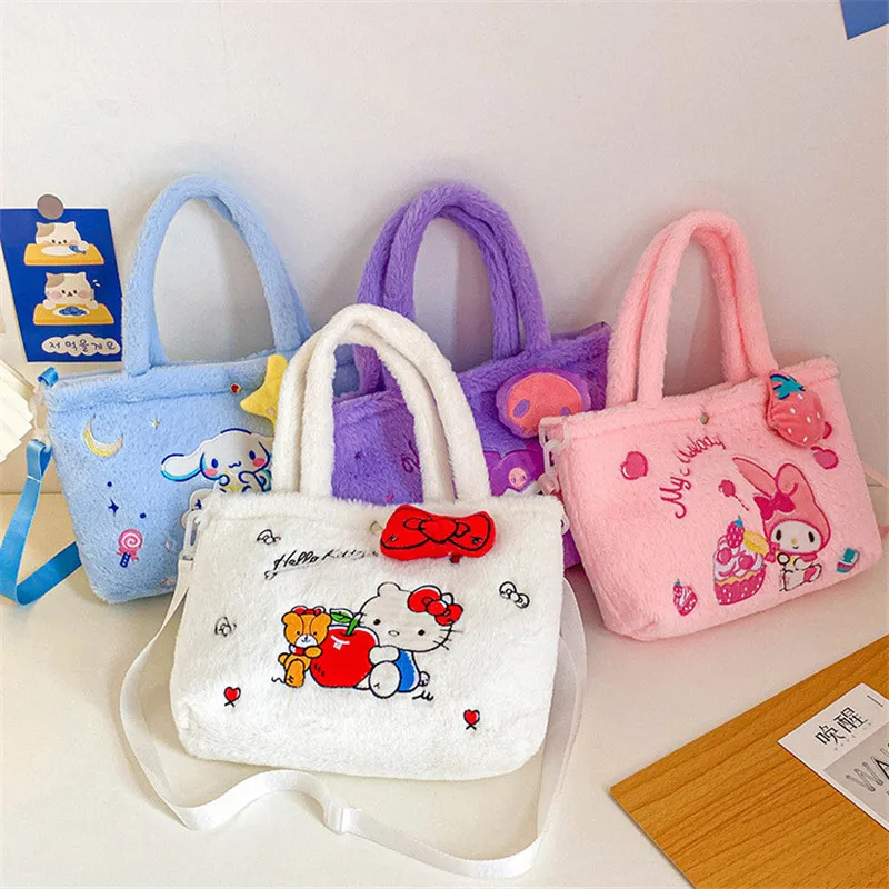 

Kawaii Sanrio Plush Bag Handbag Cinnamoroll Tote Plushie Shoulder Messenger Bags Kuromi Hello Kitty Stuffed Storag Backpack Gift