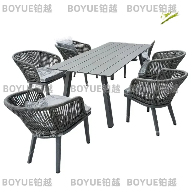 Outdoor Aluminum Alloy Patio Dining Set Waterproof Rustproof Rope Chair Table Combo for Garden Terrace Balcony Hotel Leisure