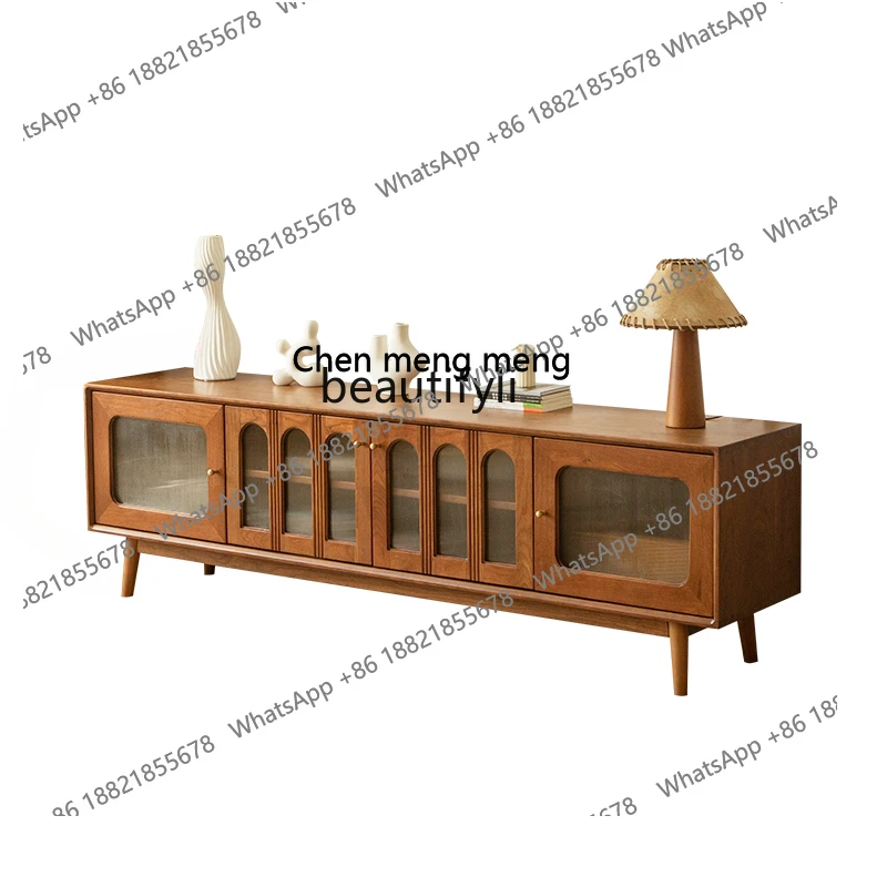 

French Retro TV Cabinet Cherry Solid Wood Household Small Apartment Living Room Storage Storage Audiovisual Cabinet