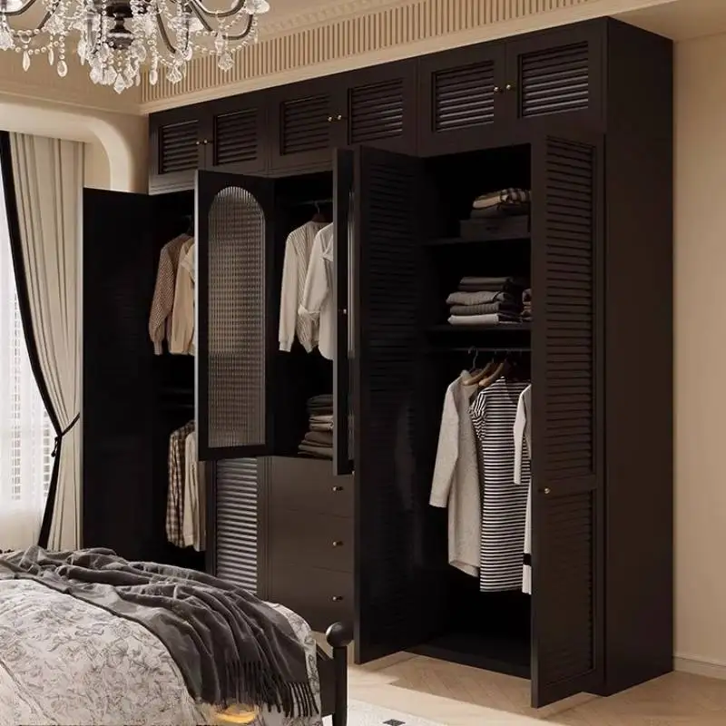 Black Design Lock Wardrobes Hanging Clothes Large Drawers Bedroom Wardrobes Storage Organizer Armadio Camera Da Letto Furniture