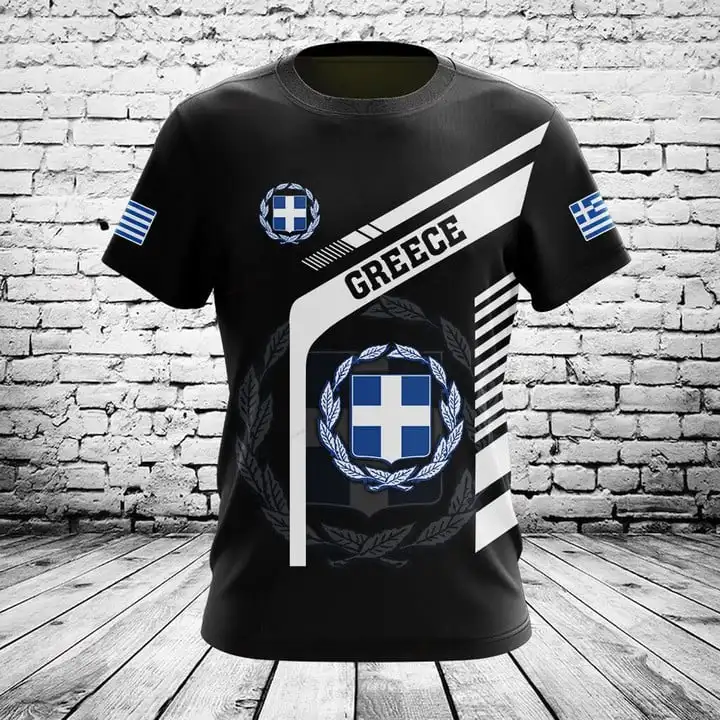 Custom Name Summer Casual Greece Flag Graphic Camouflage T-shirts Fashion E-Sports Jersey Short Sleeve Tops Fast Dry Streetwear