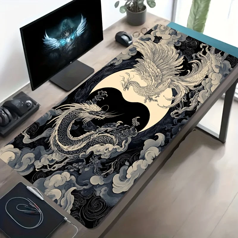 CIFBUY Large Gaming Mouse Pad Dragon Chinese Mythical Art Non-slip Washable Rubber Base Oversized Desk Mat Office Computer Decor