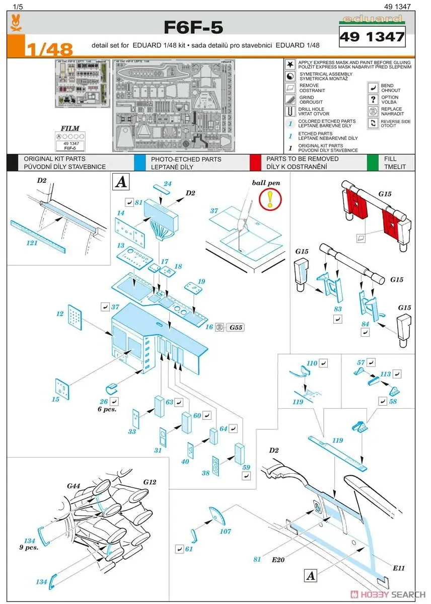 Eduard 491347 1/48 Scale Photo-Etched Parts for F6F-5 (for Eduard 8229/84181)