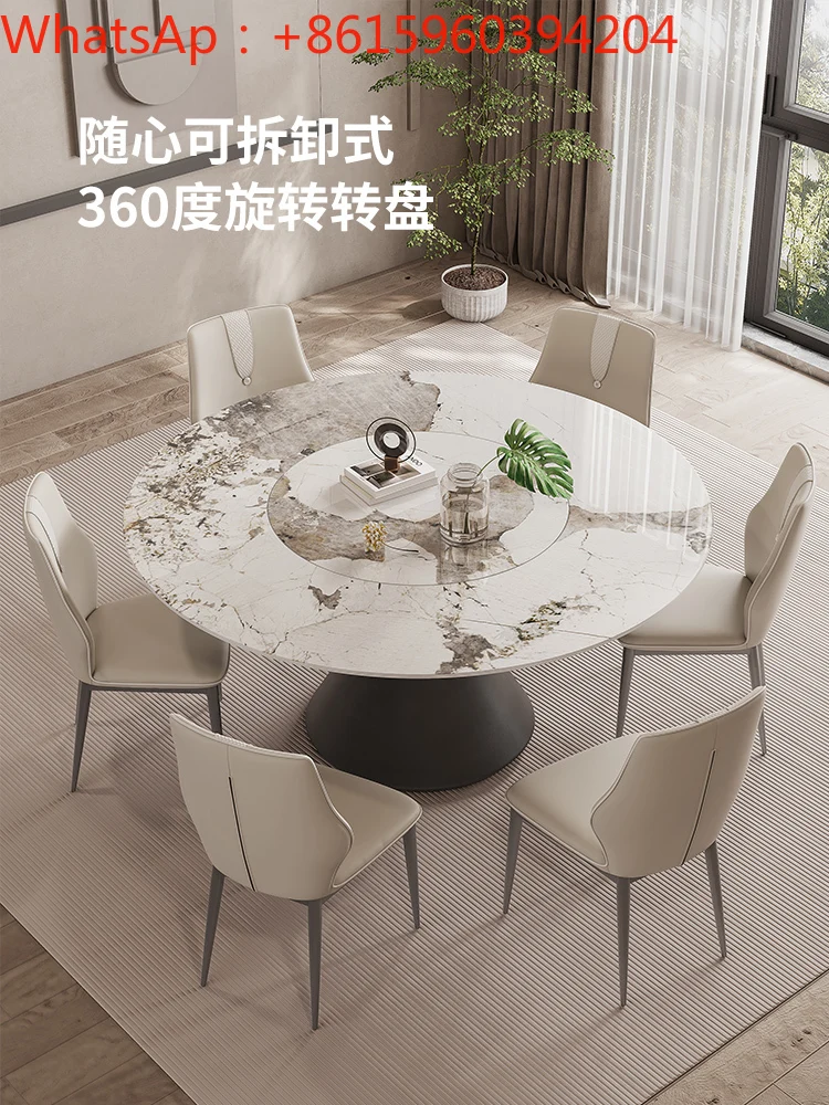 rock plate table: small family type with built-in turntable, round rock plate table, bright Italian minimalist table