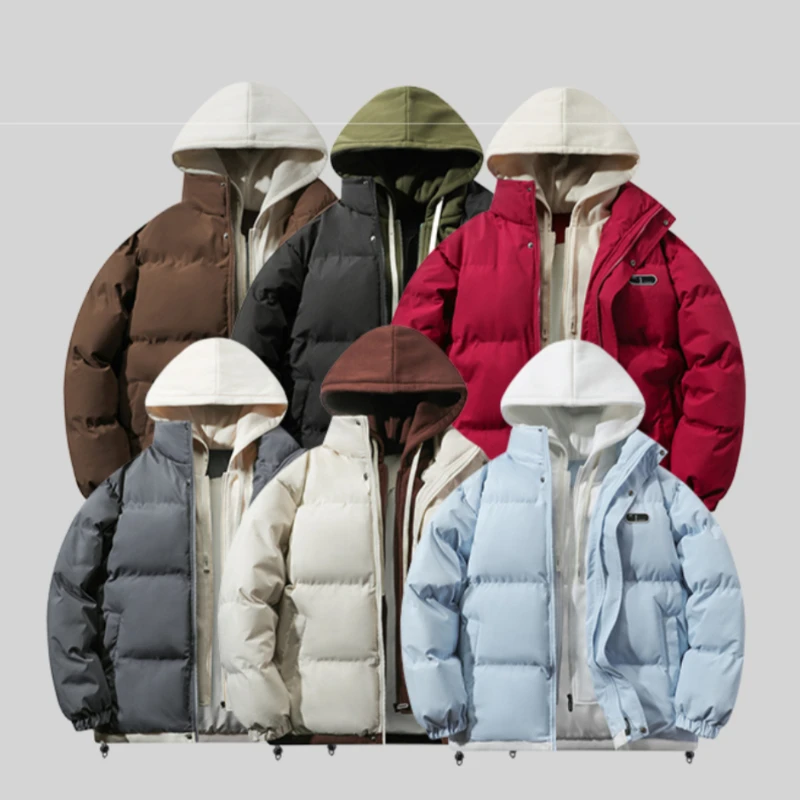 

Мужская утолщенная куртка-пуховик с капюшоном, зимняя повседневная верхняя одежда, парки из двух предметов, мужское теплое пальто из полиэфирного волокна для повседневной носки