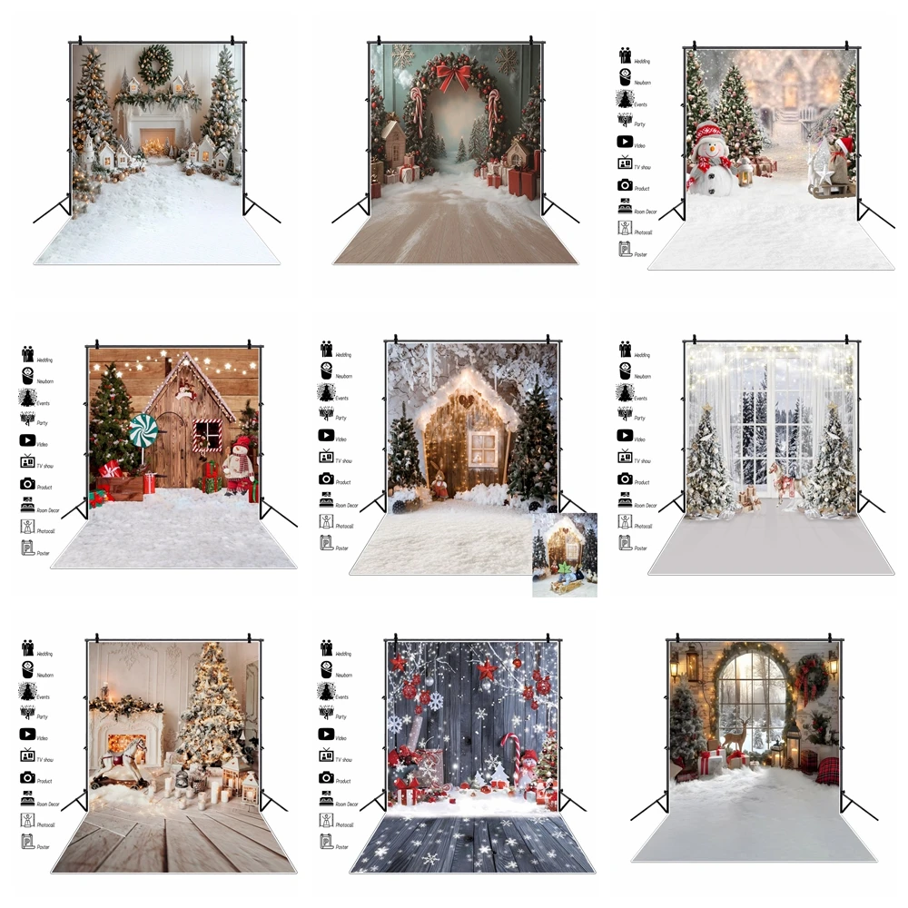 Merry Christmas Backdrops Xmas Tree Decor Gift New Year Party Wooden Board Child Photo Photography Background For Photo Studio