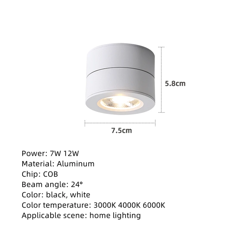 Anti-dizziness downlight surface mounted living room foldable adjustable led spotlight round bedroom aisle ceiling ceiling light